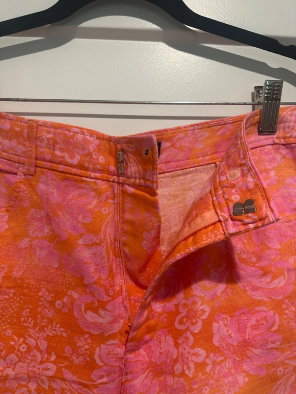 Zara Floral Linen Pants in Orange and Pink
